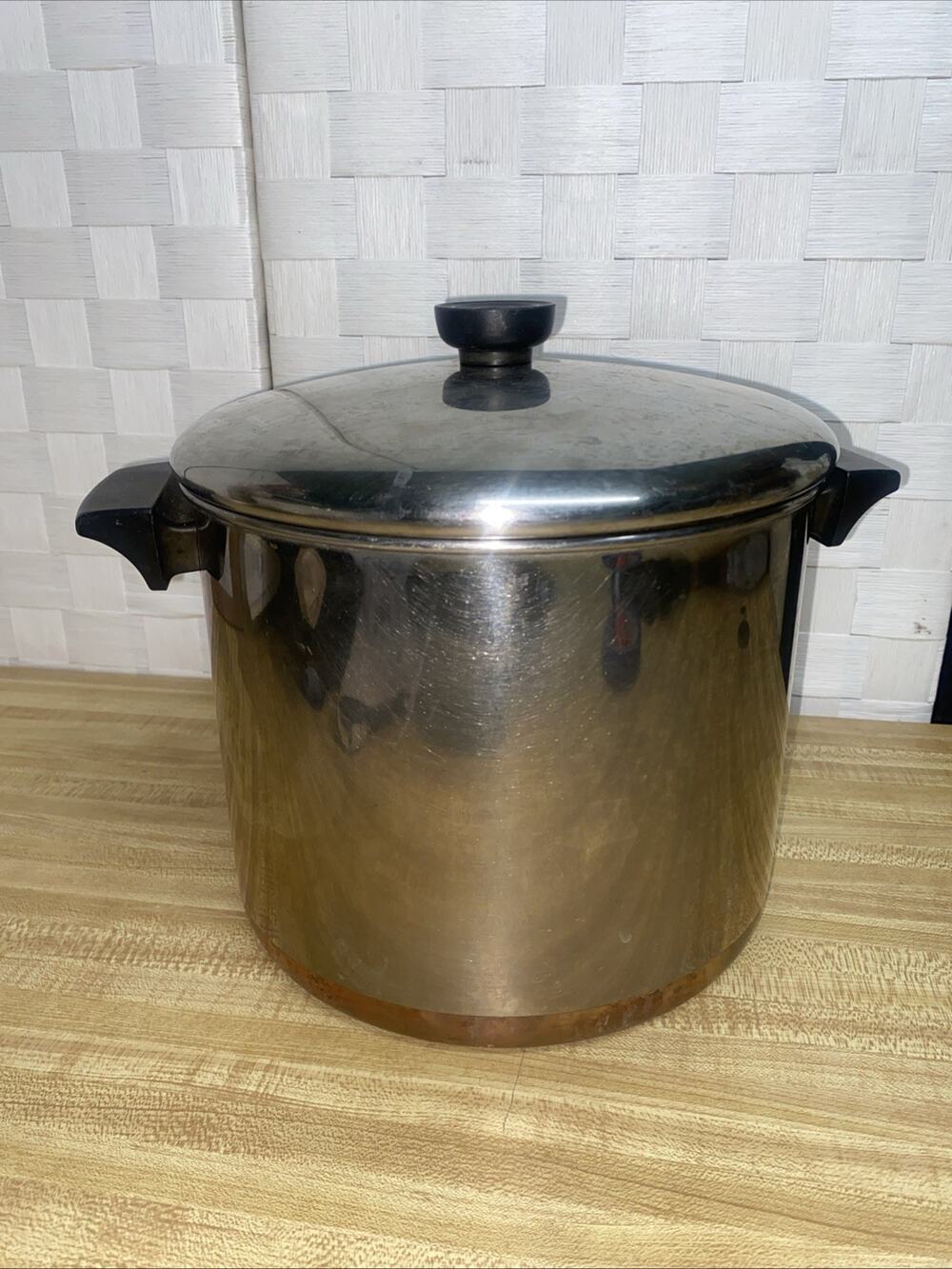 Vintage Revere Ware 8 Qt Stock Pot w/ Lid Stainless Copper Clad Clinton ILL USA